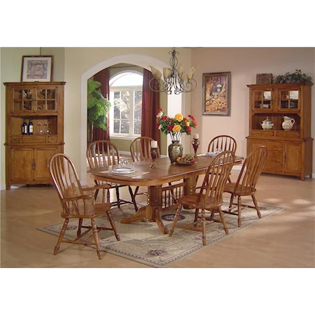 Solid Oak Dining Table & Arrowback Chair Set